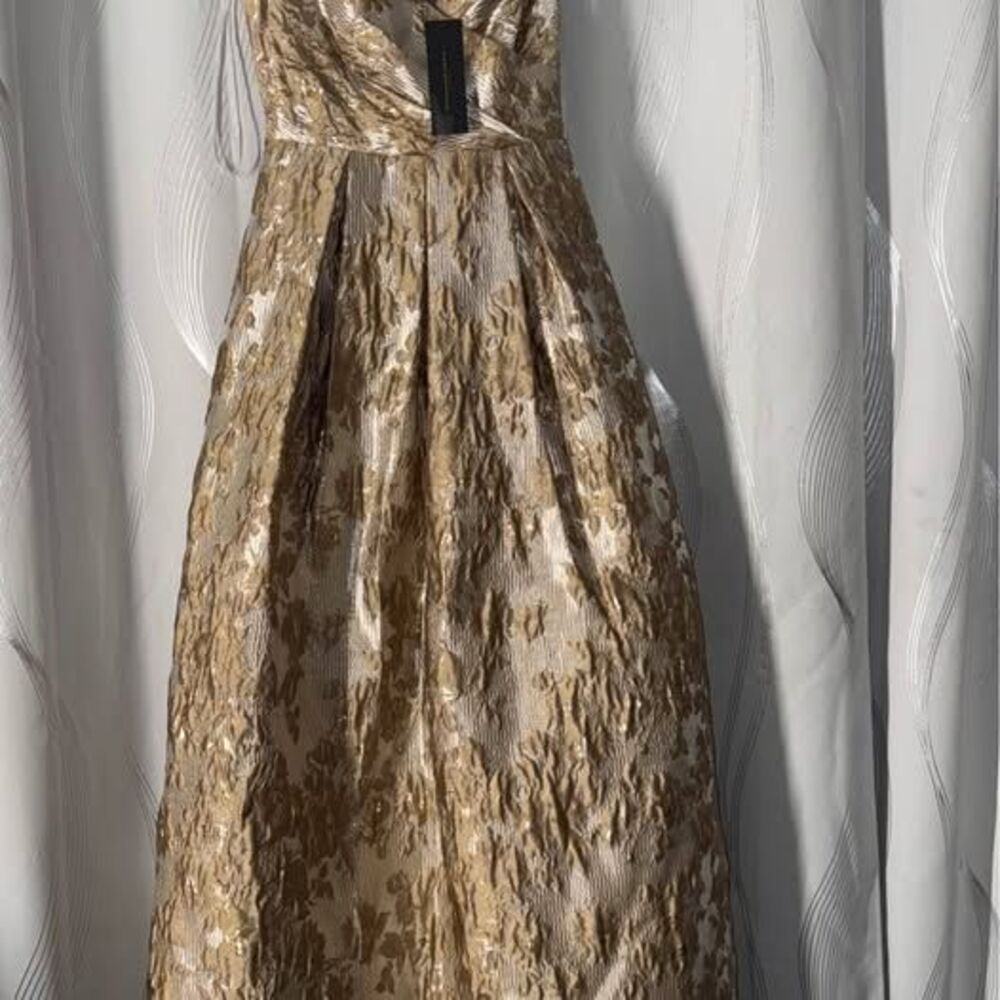 Donna Karan Gold Floral BROCADE Jacquard Gown - Picture 4 of 6